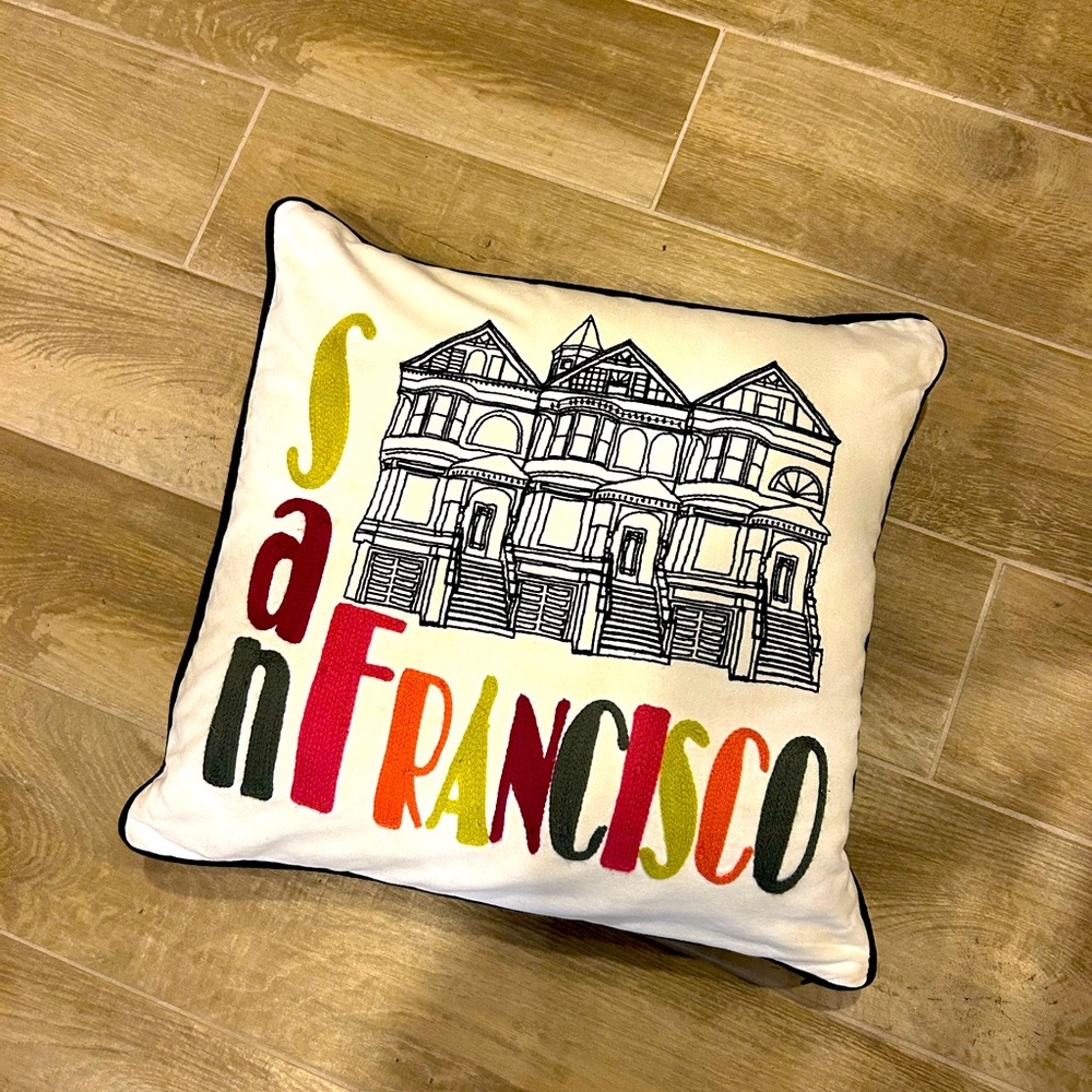 Pottery Barn Teen PBTeen Embroidered Destination Pillow San Francisco Victorian